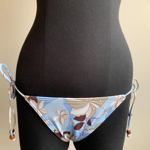 Billabong BLUE CRUSH era Vintage bikini blue floral beaded triangle low rise - Picture 4 of 8